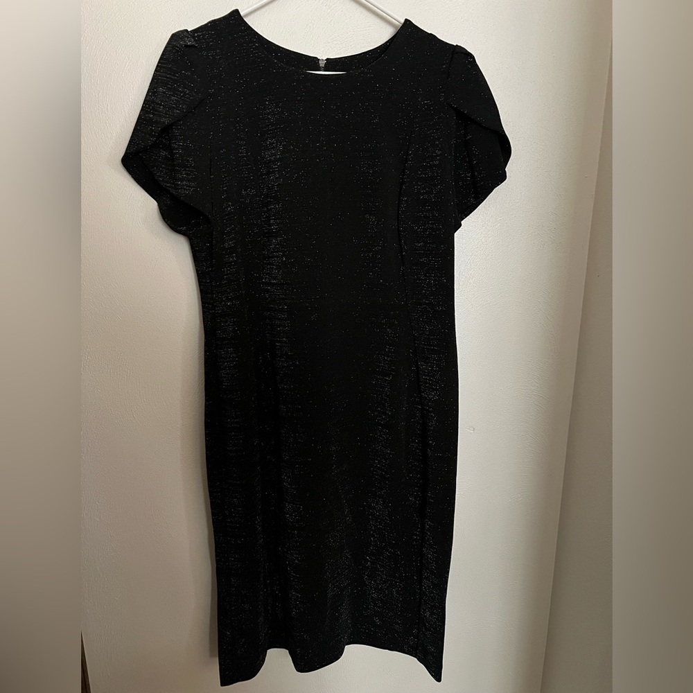 CALVIN KLEIN Classic Tulip Sleeve Sparkle Special Occasion Dress Black Wms Sz 16